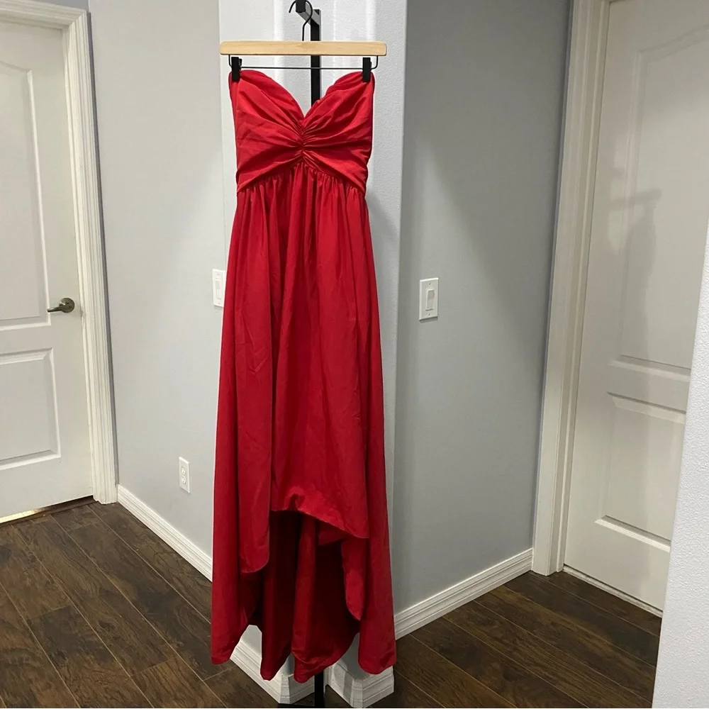 ML Monique Lhuillier Strapless High Low Maxi Gown Dress Red Women's Size 4 - Picture 2 of 14